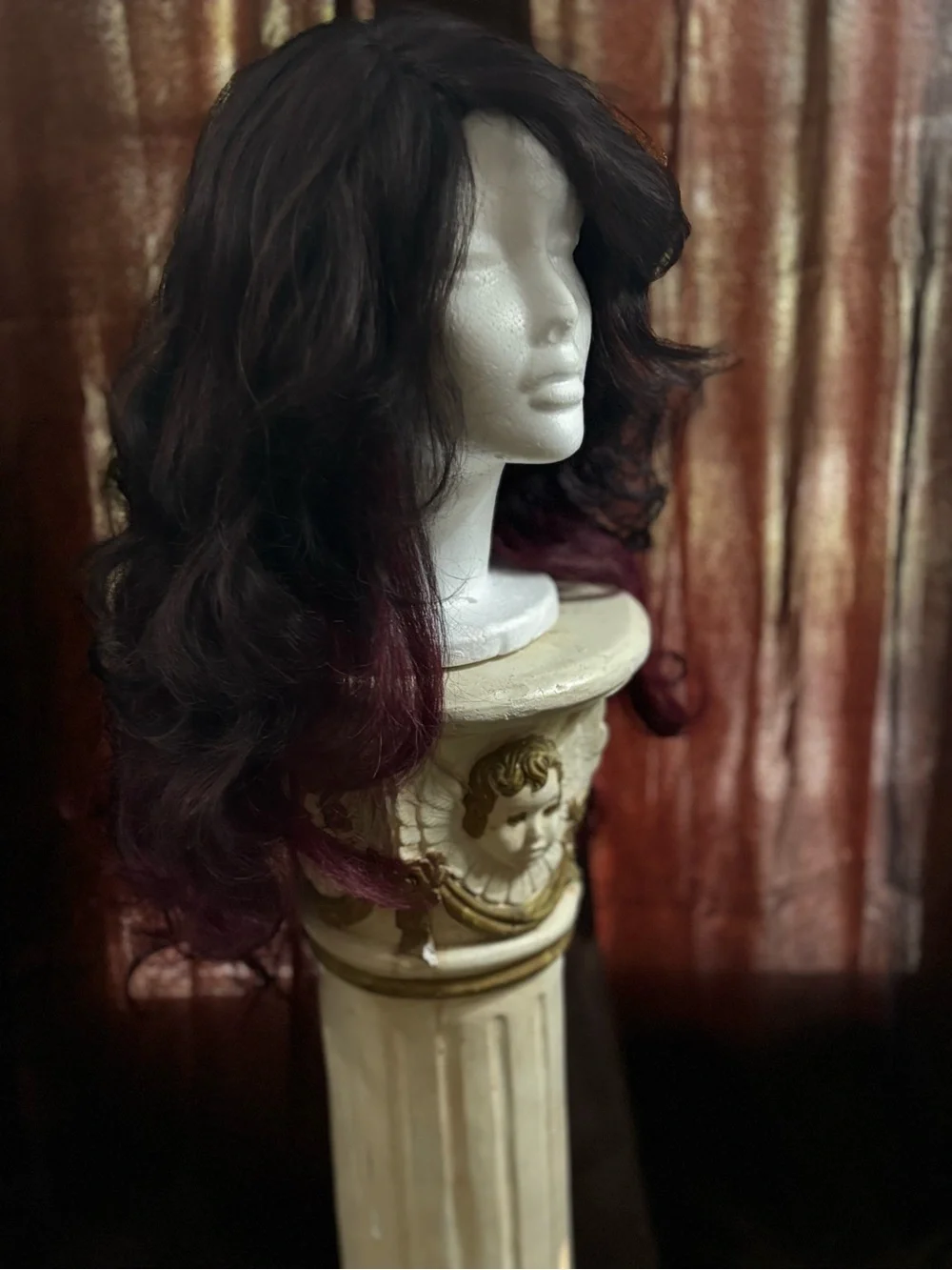 Black to Burgundy Ombre Long Wavy Women’s Lace Front Wig